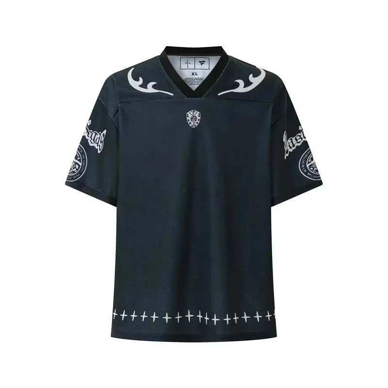 Spliced ​​letter print short-sleeved T-shirt digital mesh sports jersey-1908                   -3